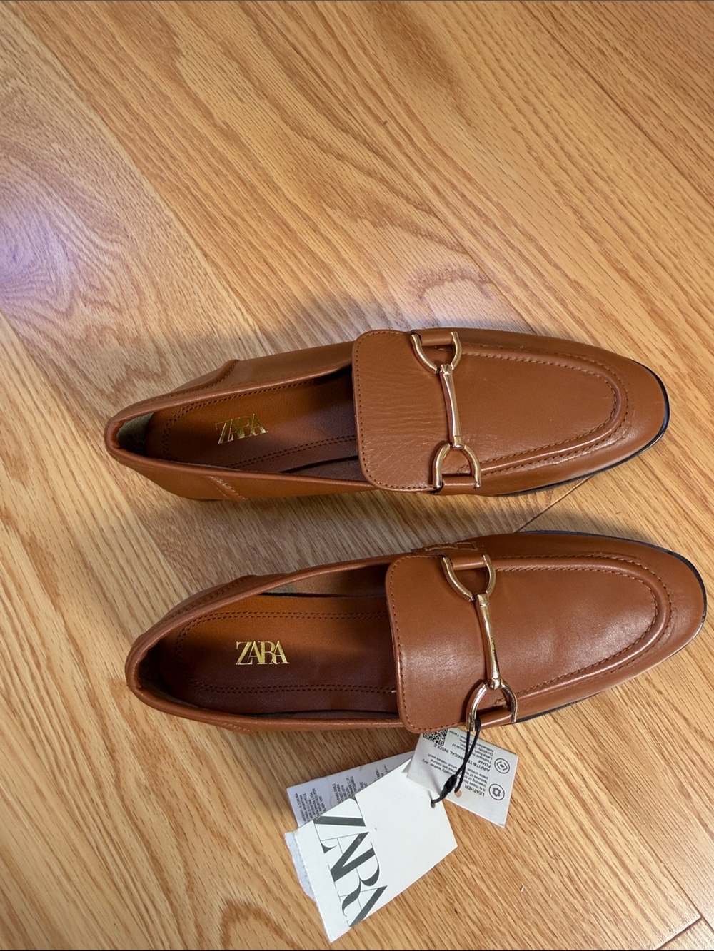 New! Zara 36/6 brown leather gold hardware liafers. - Picture 7 of 12